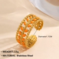 Anello aperto in acciaio inossidabile placcato oro 18k con foglia di smalto arancione - Stile Fascia di Perline Foglia Arancione (Anello d'Oro 025)