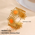 Anello in acciaio inossidabile dorato con sole in smalto arancione e design aperto - Stile Splicing Forma di Sole Arancione (Anello d'Oro 1363)