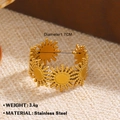 Anillo ajustable de acero inoxidable dorado con diseño repetitivo de girasol y sol - 1363 Estilo Patrón Sol / Dorado