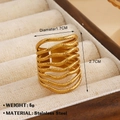 18K gold plated stainless steel multi-layer wavy wide ring with adjustable opening - Gold (1546)
