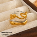 Minimalist waves layered ring in two-tone gold and silver finish stainless steel - Multilayer Wave Style (ZN1695-189)