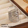 Adjustable silver multilayer wave ring in stainless steel 6g with detailed texture - Steel (1546)