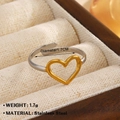 Two-tone stainless steel open ring featuring a golden hollow heart on a silver band - Open Hollow Heart Style (ZN1695-593)