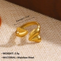 Anillo abierto minimalista de doble corazón en acero inoxidable dorado pulido - 1366 Estilo Doble Corazón / Dorado