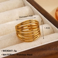 Chic 18K gold plated stainless steel wave ring featuring a multilayered line design - Gold (1547)