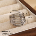 Silver stainless steel layered wavy ring featuring geometric 1.8cm wide overlapping bands - Steel (1547)