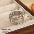 Silver multi-layer wavy stainless steel ring with adjustable open design and 14mm width - Steel (1549)