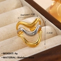 Three-layer wavy stainless steel ring with two-tone gold and silver finish - Triple Layer Cross Wave Style (ZN1695-1554)