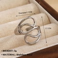 Adjustable silver finish wavy stainless steel ring with minimalist hollow line design - Steel (1551)