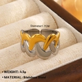 Two-tone wavy 18K gold plated stainless steel ring with 1.7cm diameter on a cushion - Interlocked Wave Intertwined Style (ZN1695-1577)