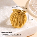 Golden shell-shaped stainless steel open ring with textured details and ocean style - Shell Shape Style (944) / Adjustable Open / Gold
