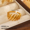 Minimalist 18K gold plated stainless steel open ring with leaf texture detail - Leaf Texture (1550) / Gold