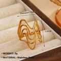 Gold plated stainless steel wave ring with multi-layer hollow geometric design - Gold (1553)