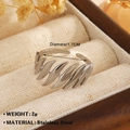 Minimalist silver open ring in stainless steel with hollow wavy textured design - Leaf Texture (1550) / Steel