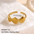 Golden stainless steel open ring with three seashell charms for beach vacations - Side-by-Side Shell Style (1001) / Adjustable Open / Gold