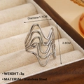 Silver wavy stainless steel ring with minimalist multilayered streamline hollow design - Steel (1553)