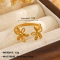 Minimalist 18K gold plated stainless steel flower open ring with 1.7cm diameter - Five Petal Flower (1561) / Gold