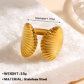 Golden stainless steel open ring with dual seashell design for beach vacations - Double Shell Style (1020) / Adjustable Open / Gold
