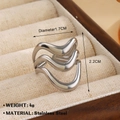 Silver stainless steel wave ring with triple layer design and polished metallic finish - Steel (1554)