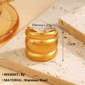 Chunky-Ring aus 18k vergoldetem Edelstahl mit mehrlagiger geometrischer Wellenstruktur - Gerippelter Geschichteter Schwerer Stil (1576) / Gold