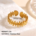 Golden stainless steel adjustable fishbone ring with embossed bead texture details - Fish Bone Style (1137) / Adjustable Open / Gold