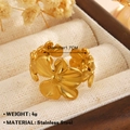 Minimalist 18K gold plated stainless steel floral wreath open ring for women - Floral Wreath (1581) / Gold
