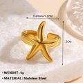 Gold plated stainless steel starfish open ring with dimensions and weight specs - Starfish Shape Style (1541) / Adjustable Open / Gold