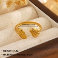 Minimalist 18K gold plated stainless steel open ring with leaf pattern and 1.7cm diameter - Leaf Feather (1583) / Gold