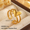 Minimalist 18K gold plated heart ring made of durable stainless steel with open design - 3D Heart (1585) / Gold
