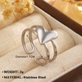 Silver stainless steel double row open ring with a 3D heart-shaped centerpiece - 3D Heart (1585) / Steel
