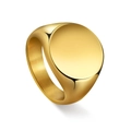 Men's 19mm gold stainless steel signet ring with a polished flat top mirror surface - US 9 / Gold