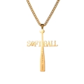 Gold baseball bat cross necklace with SOFTBALL letters and motivational engraving - Gold