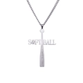 Detail of softball bat cross pendant with I CAN DO ALL THINGS engraving on silver chain - Steel