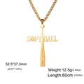 Gold baseball bat cross necklace in stainless steel with I Can Do All Things engraving - Gold