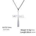 Detail of stainless steel softball cross necklace with I CAN DO ALL THINGS engraving - Steel