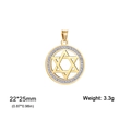 Gold stainless steel Star of David pendant with rhinestones, 22x25mm jewelry charm - Gold