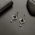 Minimalist silver geometric earrings with square frame and clear crystal pendant - Steel