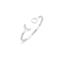 Macro shot of silver adjustable ring featuring solid crescent moon and hollow sun designs - Open Ring / Steel