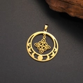 Gold stainless steel witch's knot pendant with lunar phases and lotus engraving - Gold