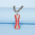 Collier hip hop vintage en acier inoxydable avec pendentif lettre I motif baseball rouge - Lettre I / Acier