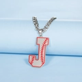 Chaîne cubaine en acier argenté avec pendentif lettre J au design de balle de baseball - Lettre J / Acier