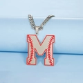 Collier gourmette vintage en acier avec pendentif lettre M au style couture de baseball - Lettre M / Acier