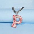 Collier avec pendentif lettre P argenté, détails couture baseball et chaîne cubaine - Lettre P / Acier