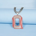 Collier avec pendentif lettre Q en acier inoxydable argenté et couture de baseball - Lettre Q / Acier