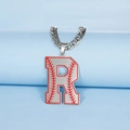 Collier rétro hip-hop en acier inoxydable avec pendentif lettre R couture baseball - Lettre R / Acier
