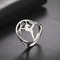 Elegant stainless steel ring featuring a cutout silhouette of a female gymnast athlete - US 6 / Steel