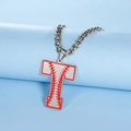 Collier rétro hip hop en acier inoxydable avec pendentif lettre T et motif de baseball - Lettre T / Acier