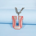 Collier en acier inoxydable lettre U avec coutures de baseball rouges et chaîne cubaine - Lettre U / Acier