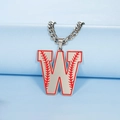 Collier rétro en acier inoxydable à grosse chaîne avec pendentif lettre W rouge et argent - Lettre W / Acier