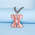 Collier rétro en acier inoxydable lettre X avec couture baseball rouge et chaîne - Lettre X / Acier
